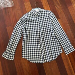 Navy and White Checkered Button-Up Shirt
